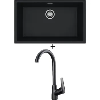 Granitový dřez Dřez pod desku SET Alveus OMNI 40 černá matná + Deante NEO BORO BMO N62M černá matná