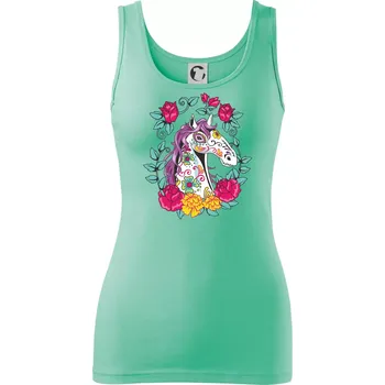 Dámské tričko Kůň barevný s květinami - Dámské tílko - XS ( Mátová )