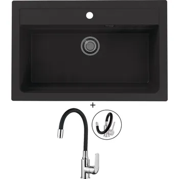 Granitový dřez Granitový dřez SET Alveus ATROX 40 black 91 + Kuchinox ELZA BKE 761 chrom/černá