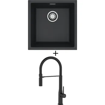 Granitový dřez Dřez pod desku SET Alveus OMNI 20 černá matná + Laveo POLLA FLEXI černá matná