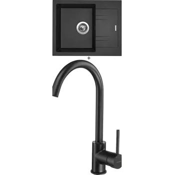 Granitový dřez Granitový dřez SET Sinks LINEA 600 metalblack + Deante MILIN B62M černá matná