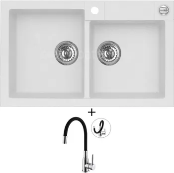 Granitový dřez Granitový dřez SET Alveus ROCK 90 white 11 + Alveus MINTAS chrom/černá