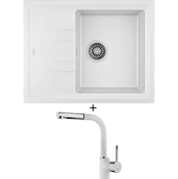 Granitový dřez SET Teka STONE 45 S-TG 1B 1D bílá + Teka ARK 938 TG bílá