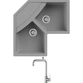 Granitový dřez Granitový dřez SET Elleci UNICO CORNER G48 cemento + Laveo BONA BAB 265D nerez