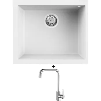 Granitový dřez Granitový dřez SET Elleci QUADRA 105 G68 bianco titano + Laveo BONA BAB 265D nerez