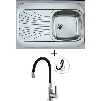 Nerezový dřez Nerezový dřez SET Alveus CLASSIC 30 X nerez s dřevěným rámem odkapávací plocha vlevo + Alveus MINTAS nerez/černá