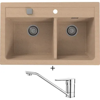 Granitový dřez Granitový dřez SET Alveus ATROX 50 beige 55 + Deante CORIO BFC 060M chrom
