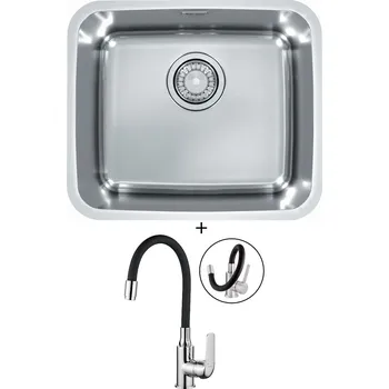 Granitový dřez Dřez pod desku SET Alveus LUNO 20 nerez + Kuchinox ELZA BKE 761 chrom/černá