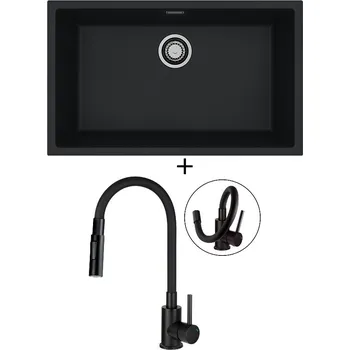 Granitový dřez Dřez pod desku SET Alveus OMNI 40 černá matná + Deante NEO LUNO BOC N74M černá matná