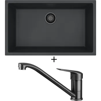 Granitový dřez Dřez pod desku SET Alveus OMNI 40 černá edice + Deante NEO BORO BMO N60M černá matná