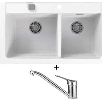 Granitový dřez Granitový dřez SET Alveus ATROX 50 white 11 + Alveus RIVIERA X chrom