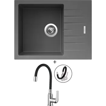 Kuchyňský dřez Granitový dřez SET Sinks PERFECTO 650 titanium + Kuchinox ELZA BKE 761 chrom/černá