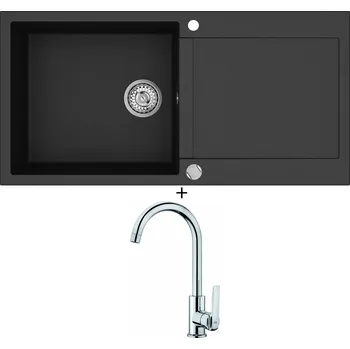 Granitový dřez SET Teka CLIVO 60 B-TQ 1B 1D černá metalická + Teka IN 915 CR chrom