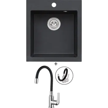 Granitový dřez Granitový dřez SET Alveus CORTINA 20 black 91 + Kuchinox ELZA BKE 761 chrom/černá