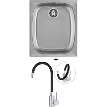 Nerezový dřez Nerezový dřez SET Alveus BASIC 10 fi 90 tkaná struktura + Deante NEO LUNO BOC B720 nerez