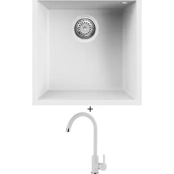 Granitový dřez Dřez pod desku SET Elleci QUADRA 102 UM G68 bianco titano + Elleci C01 CADDY G68 bianco titano