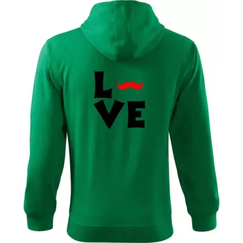 Pánská mikina Love mustache - Mikina s kapucí na zip trendy zipper - M ( Středně zelená )