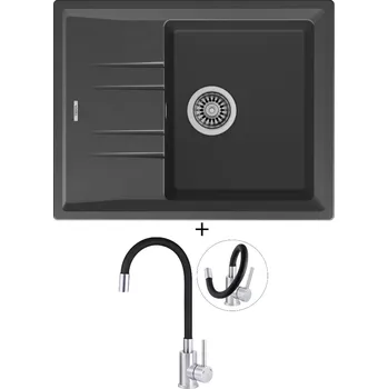Granitový dřez SET Teka STONE 45 S-TG 1B 1D asphalt + Deante NEO LUNO BOC B720 nerez