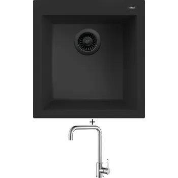 Granitový dřez Granitový dřez SET Elleci QUADRA 102 černá edice + Laveo BONA BAB 265D nerez