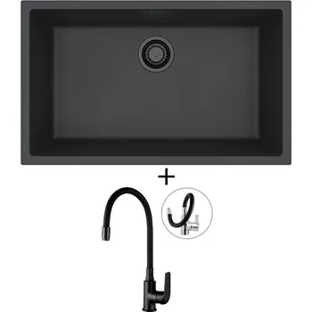 Granitový dřez Dřez pod desku SET Alveus OMNI 40 černá edice + Kuchinox ELZA BKE B61D černá matná