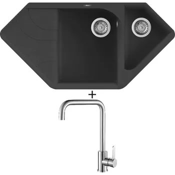 Granitový dřez Granitový dřez SET Elleci EGO CORNER G40 full black + Laveo BONA BAB 265D nerez