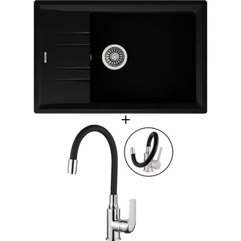 Granitový dřez SET Teka STONE 60 S-TG 1B 1D nero + Kuchinox ELZA BKE 761 chrom/černá