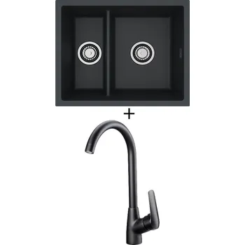 Granitový dřez Dřez pod desku SET Alveus OMNI 50 černá matná + Deante NEO BORO BMO N62M černá matná