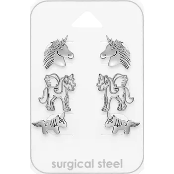 Náušnice B-TOP Sada 3 párů náušnic s motivem jednorožce – chirurgická nerezová ocel