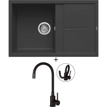 Granitový dřez Granitový dřez SET Elleci UNICO 300 G40 full black + Deante NEO LUNO BOC N72M černá matná