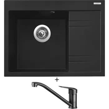 Kuchyňský dřez Granitový dřez SET Sinks RIM 650 L metalblack + Deante NEO BORO BMO N60M černá matná
