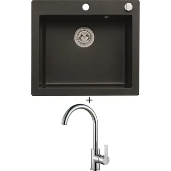 Granitový dřez Granitový dřez SET Alveus CORTINA 160 black 91 + Alveus TONIA chrom