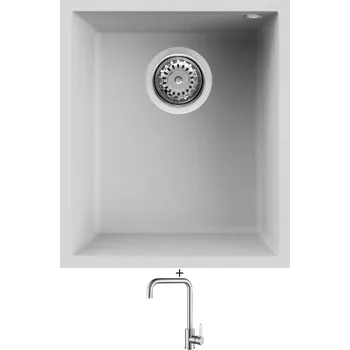 Granitový dřez Dřez pod desku SET Elleci QUADRA 100 UM G68 bianco titano + Laveo BONA BAB 265D nerez