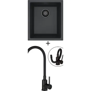 Granitový dřez Dřez pod desku SET Alveus OMNI 10 černá edice + Deante NEO LUNO BOC N74M černá matná