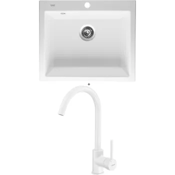 Granitový dřez Keramický dřez SET Sinks CERAM 600 bílá + Deante MILIN W62M bílá