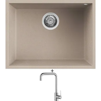 Granitový dřez Dřez pod desku SET Elleci QUADRA 110 UM G51 avena + Laveo BONA BAB 265D nerez