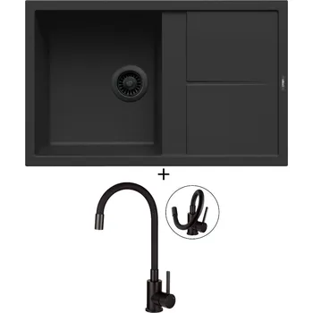 Granitový dřez Granitový dřez SET Elleci UNICO 300 černá edice + Deante NEO LUNO BOC N72M černá matná