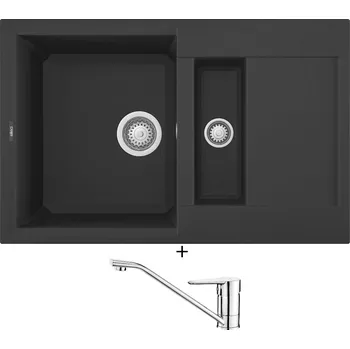 Granitový dřez Granitový dřez SET Elleci EASY 325 G40 full black + Deante CORIO BFC 060M chrom