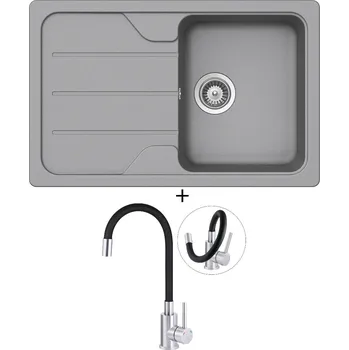 Granitový dřez Granitový dřez SET Teka SIMPLA 45 S-TG 1B 1D hliníkově šedá + Deante NEO LUNO BOC B720 nerez