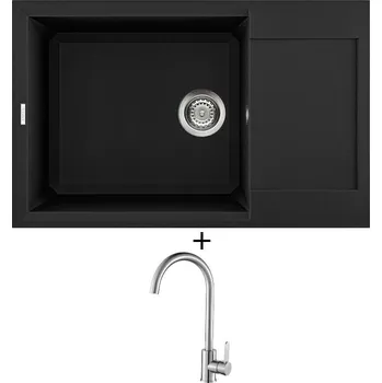 Granitový dřez Granitový dřez SET Elleci EASY 310 G40 full black + Laveo BONA BAB 268D nerez