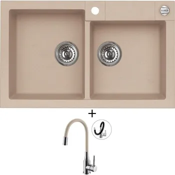 Granitový dřez Granitový dřez SET Alveus ROCK 90 beige 55 + Alveus MINTAS chrom/béžová