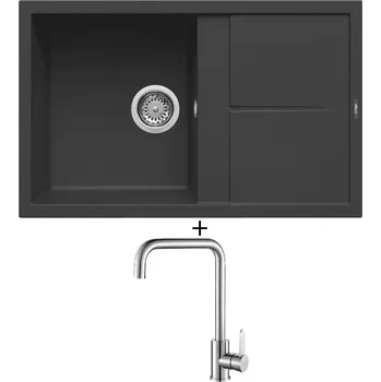 Granitový dřez Granitový dřez SET Elleci UNICO 300 G40 full black + Laveo BONA BAB 265D nerez