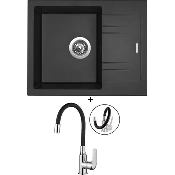 Granitový dřez Granitový dřez SET Sinks LINEA 600 metalblack + Kuchinox ELZA BKE 761 chrom/černá