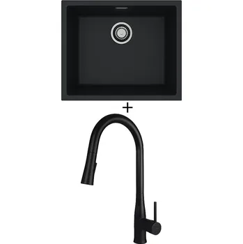 Granitový dřez Dřez pod desku SET Alveus OMNI 30 černá matná + Deante LUKRECJA N72M černá matná