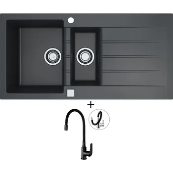 Granitový dřez Granitový dřez SET Alveus CADIT 80 black 91 + Kuchinox ELZA BKE B61D černá matná