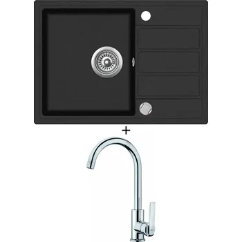 Granitový dřez SET Teka COMFOR 45 S-TQ 1B 1D černá metalická + Teka IN 915 CR chrom