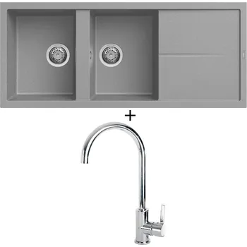 Granitový dřez Granitový dřez SET Elleci UNICO 500 G48 cemento + Elleci C01 CADDY chrom