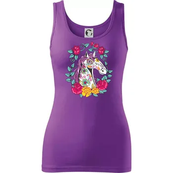 Dámské tričko Kůň barevný s květinami - Dámské tílko - XL ( Fialová )