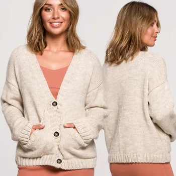 Dámský svetr BeWear dámský svetr béžový volný střih délka k bokům velikost S/M