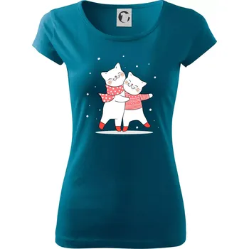 Dámské tričko Kočky ve svetru - Dámské triko Pure - L ( Petrolejová )