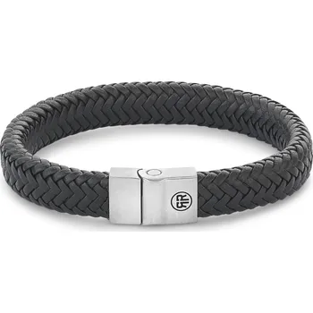 Náramek Rebel & Rose kožený náramek s bezpečnostní sponou, Full Metal Herringbone Black Matt Velikost: L